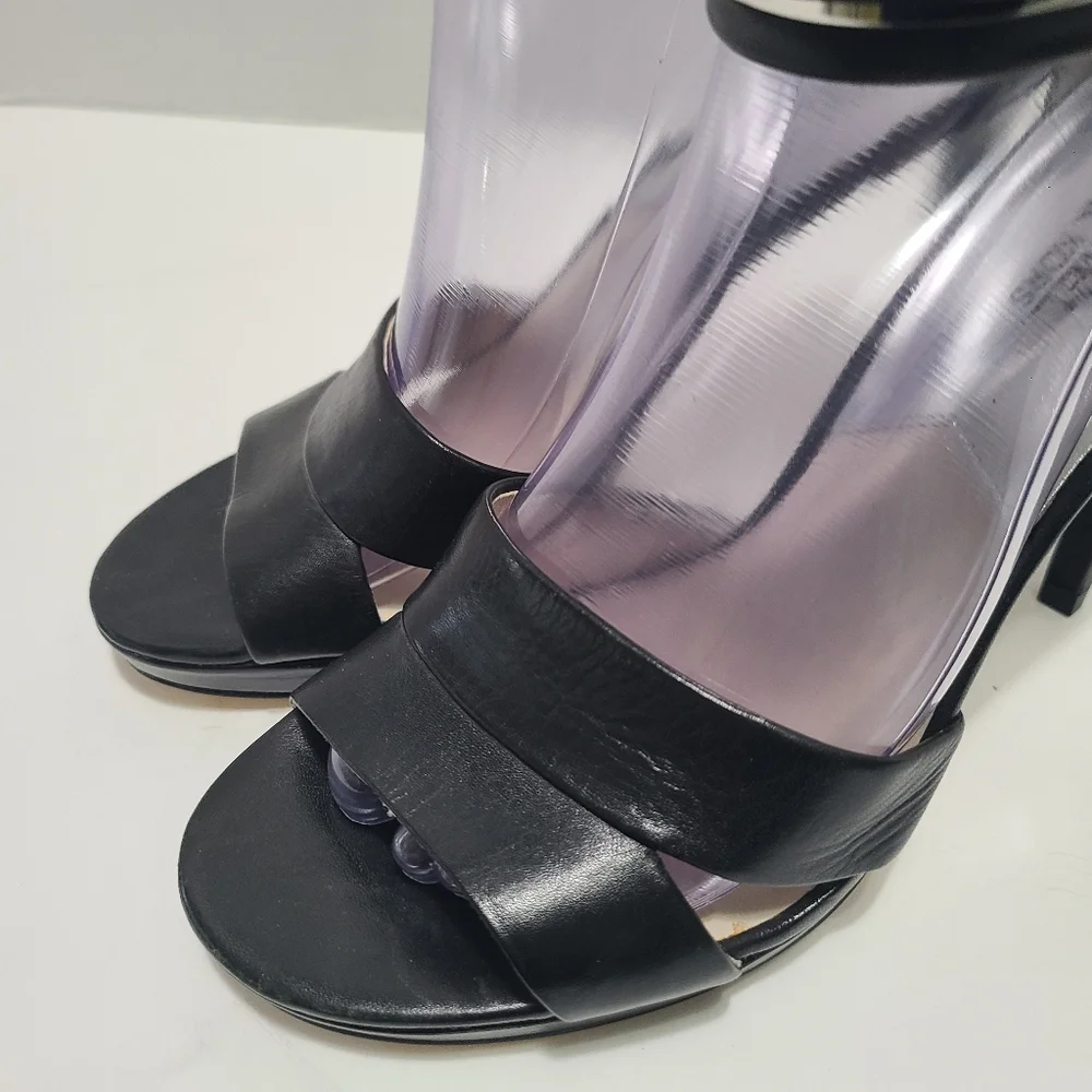 Michael‎ Kors Karlie Open Toe Ankle Strap Heels Leather Black Size 8 NWT